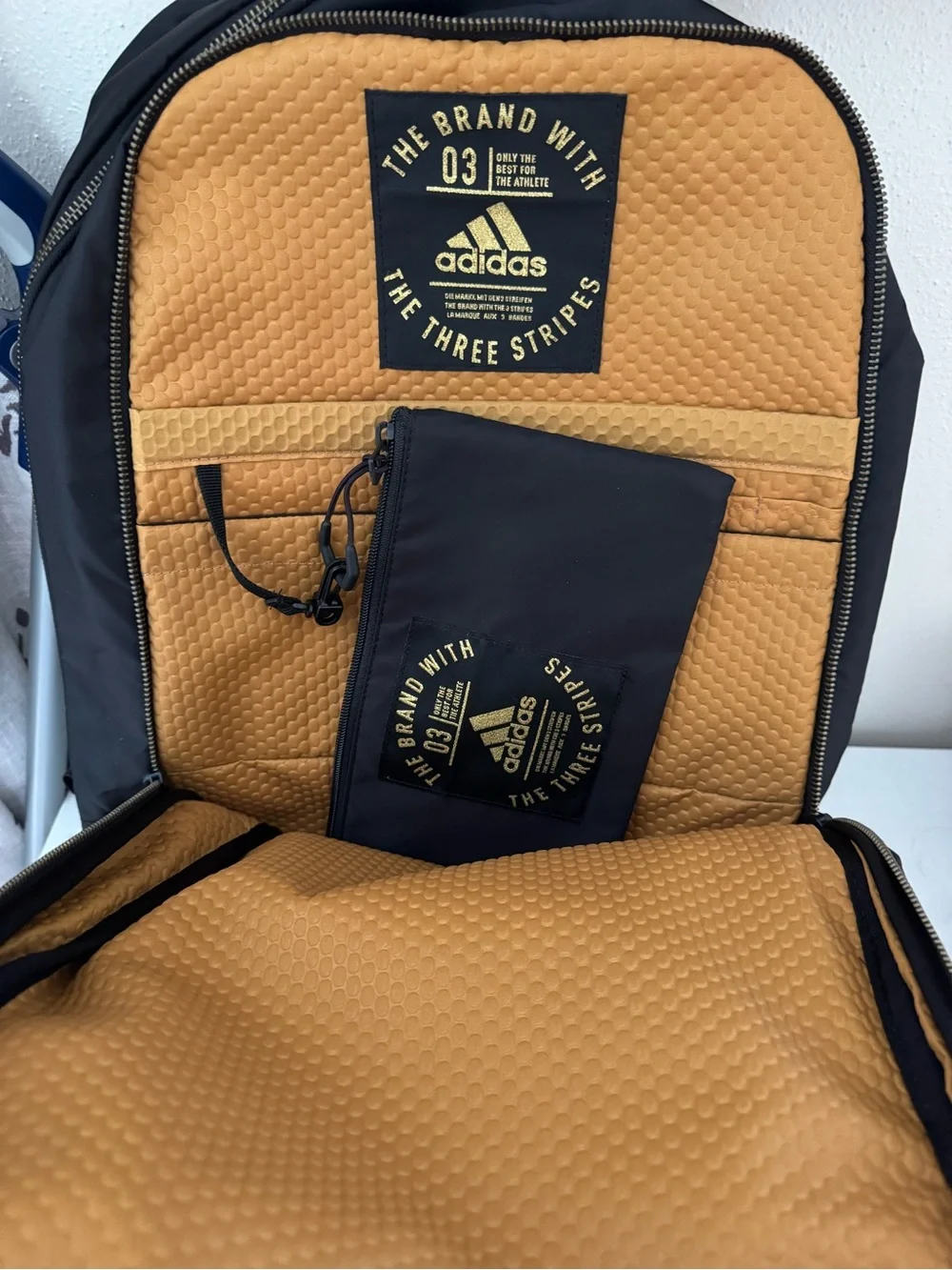 Adidas Creator Backpack, Exclusive Black with gold lining and pouch. Brand New